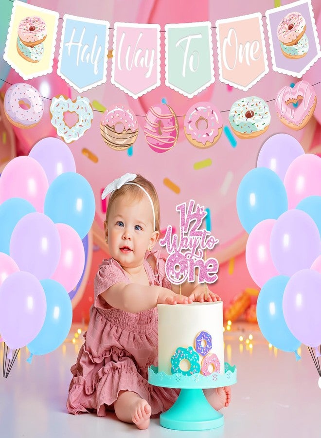 Aposwow Donut 6 Months Birthday Decorations - Aposwow 21PCS Sweet Donut Half Way Birthday Decorations Banners Balloons 1/2 Way to One Cake Topper Sweet 1/2 Way to One Baby Girl Party Decor Supplies - Image 5